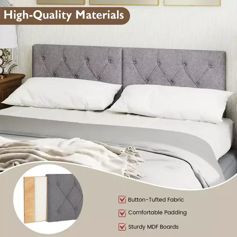 Tête de lit rembourrée pour lit simple avec revêtement en tissu réglable en hauteur