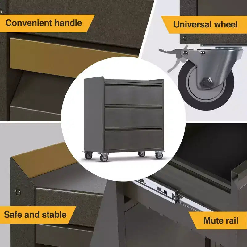 Armoire de classement en acier verrouillable avec étagères réglables et roulettes pour l'organisation de la maison, de l'école, du bureau et du garage, noire