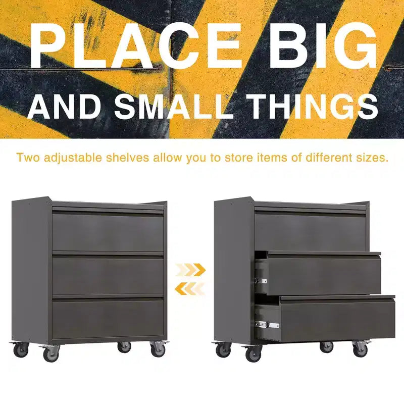Armoire de classement en acier verrouillable avec étagères réglables et roulettes pour l'organisation de la maison, de l'école, du bureau et du garage, noire