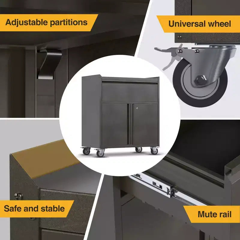 Armoire de classement en acier verrouillable avec étagères réglables et roulettes pour l'organisation de la maison, de l'école, du bureau et du garage, noire