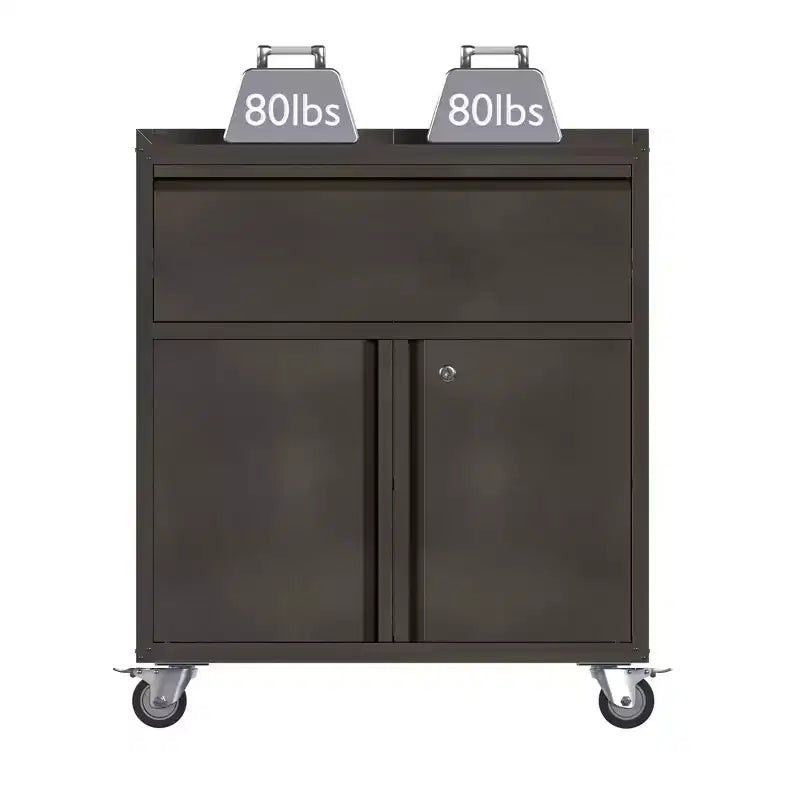Armoire de classement en acier verrouillable avec étagères réglables et roulettes pour l'organisation de la maison, de l'école, du bureau et du garage, noire