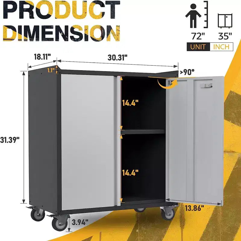 Armoire de classement en acier verrouillable avec étagères réglables et roulettes pour l'organisation de la maison, de l'école, du bureau et du garage, noire