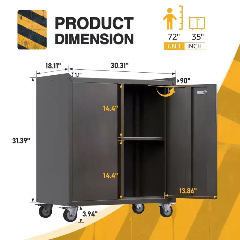 Armoire de classement en acier verrouillable avec étagères réglables et roulettes pour l'organisation de la maison, de l'école, du bureau et du garage, noire