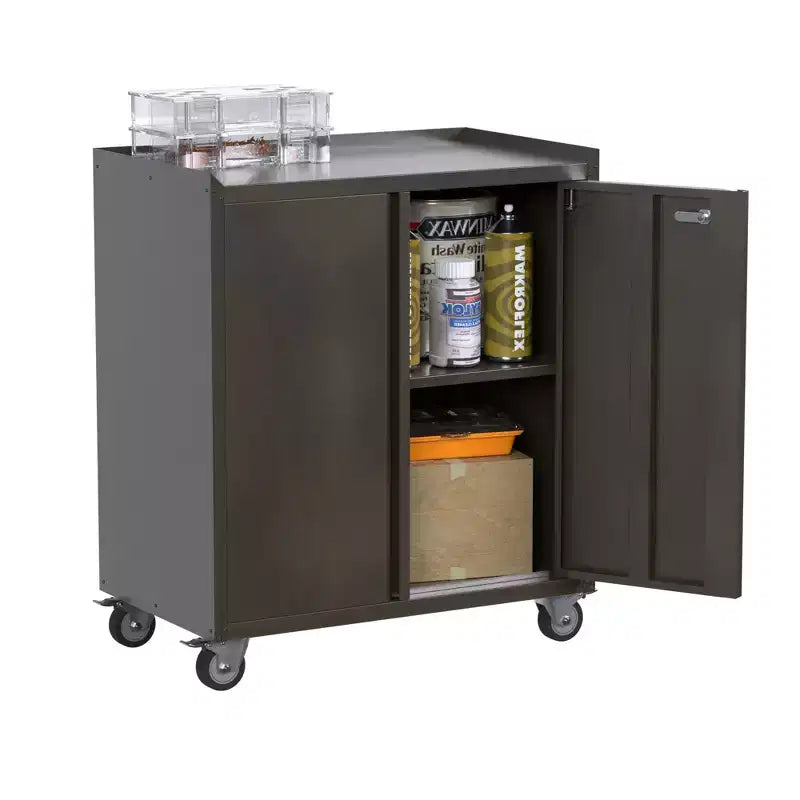 Armoire de classement en acier verrouillable avec étagères réglables et roulettes pour l'organisation de la maison, de l'école, du bureau et du garage, noire