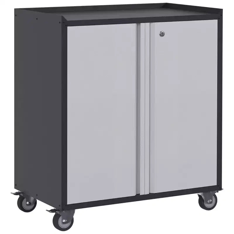 Armoire de classement en acier verrouillable avec étagères réglables et roulettes pour l'organisation de la maison, de l'école, du bureau et du garage, noire