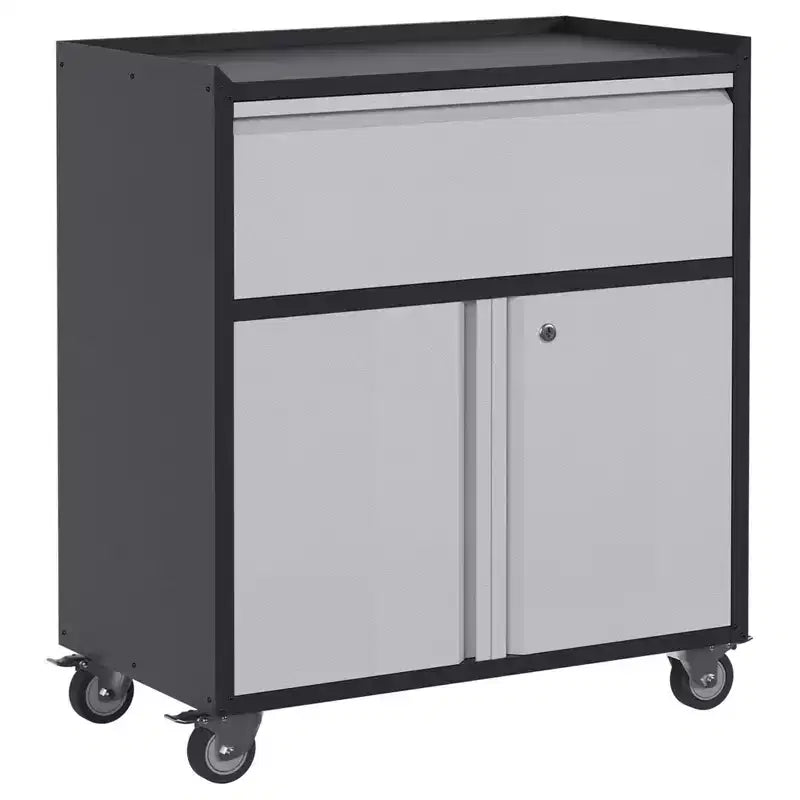 Armoire de classement en acier verrouillable avec étagères réglables et roulettes pour l'organisation de la maison, de l'école, du bureau et du garage, noire