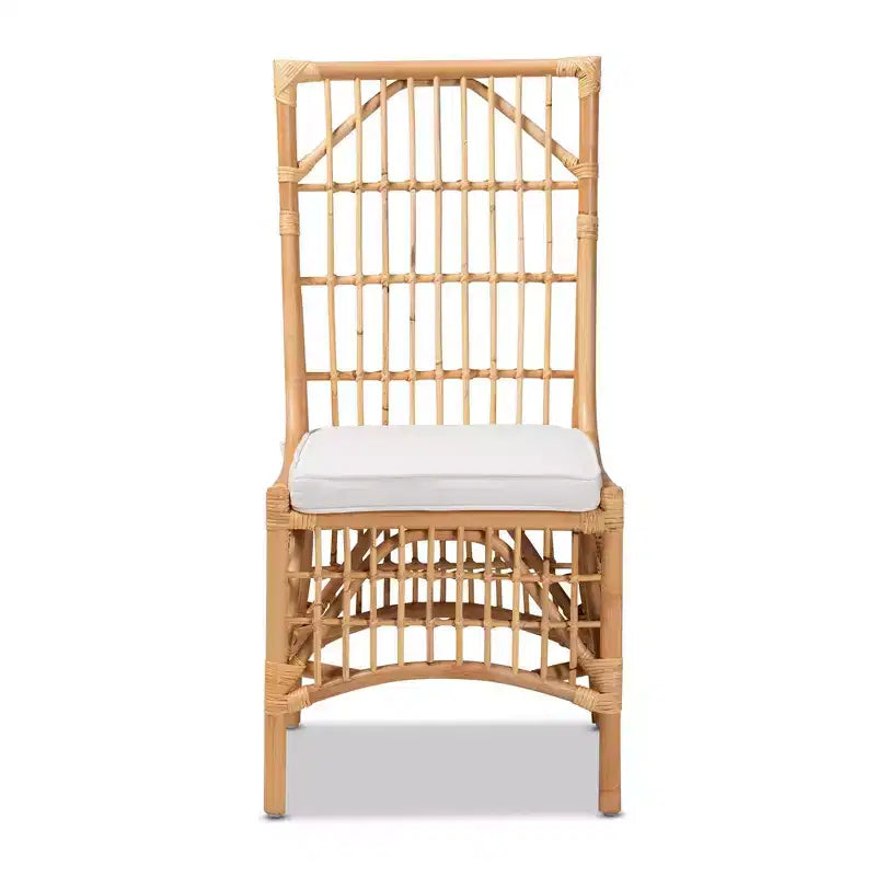 Chaise de salle à manger en tissu rembourré et rotin Blanc/Naturel : Mélange coton-polyester, Style bohème, Aucun assemblage requis