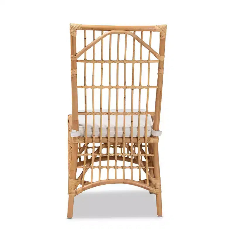 Chaise de salle à manger en tissu rembourré et rotin Blanc/Naturel : Mélange coton-polyester, Style bohème, Aucun assemblage requis