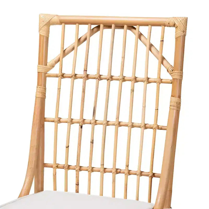 Chaise de salle à manger en tissu rembourré et rotin Blanc/Naturel : Mélange coton-polyester, Style bohème, Aucun assemblage requis