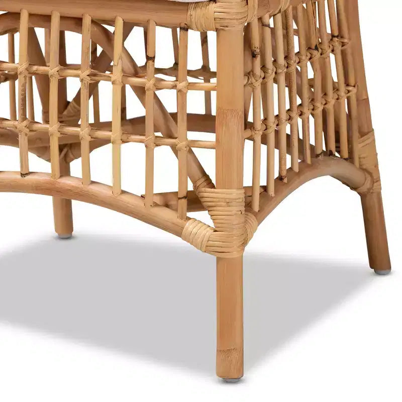 Chaise de salle à manger en tissu rembourré et rotin Blanc/Naturel : Mélange coton-polyester, Style bohème, Aucun assemblage requis