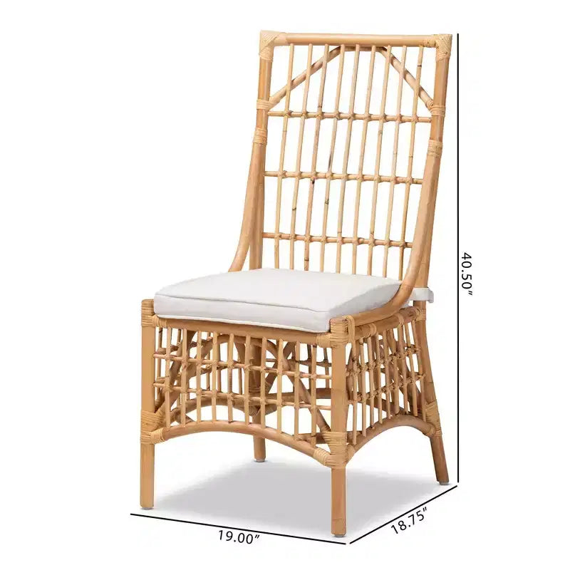 Chaise de salle à manger en tissu rembourré et rotin Blanc/Naturel : Mélange coton-polyester, Style bohème, Aucun assemblage requis