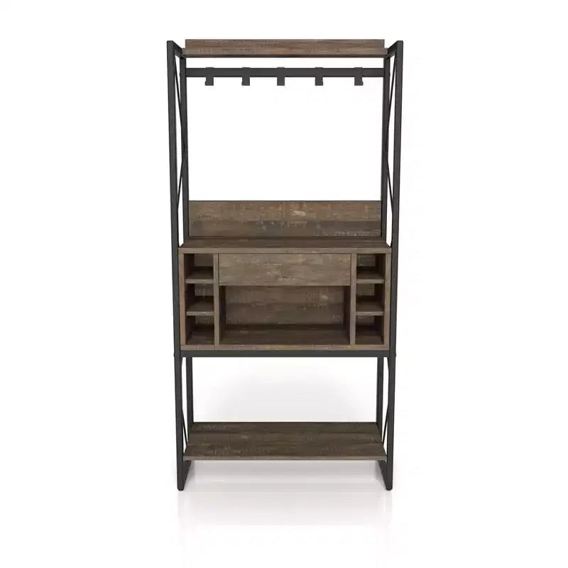 Étagère de boulanger rustique Chêne recyclé Style industriel, 3 étagères fixes, Cadre métallique, 170 cm H