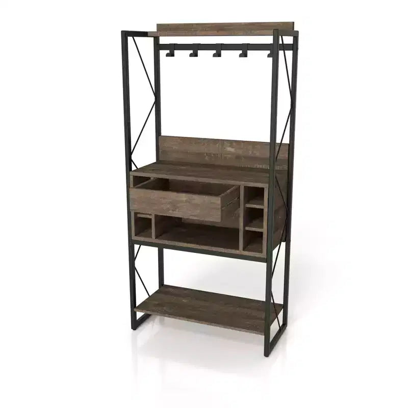 Étagère de boulanger rustique Chêne recyclé Style industriel, 3 étagères fixes, Cadre métallique, 170 cm H