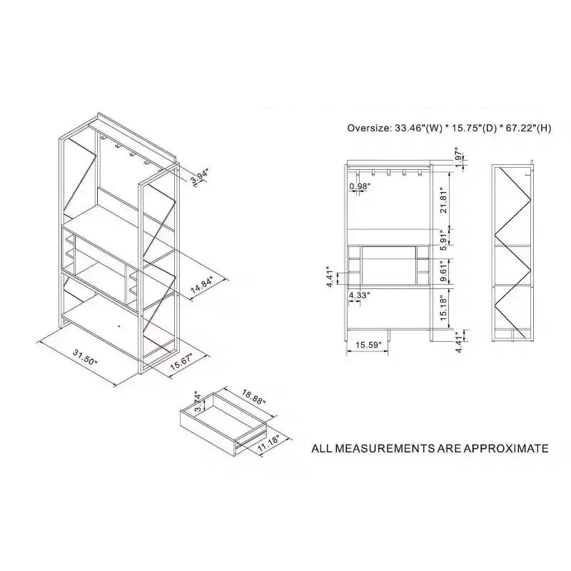 Étagère de boulanger rustique Chêne recyclé Style industriel, 3 étagères fixes, Cadre métallique, 170 cm H