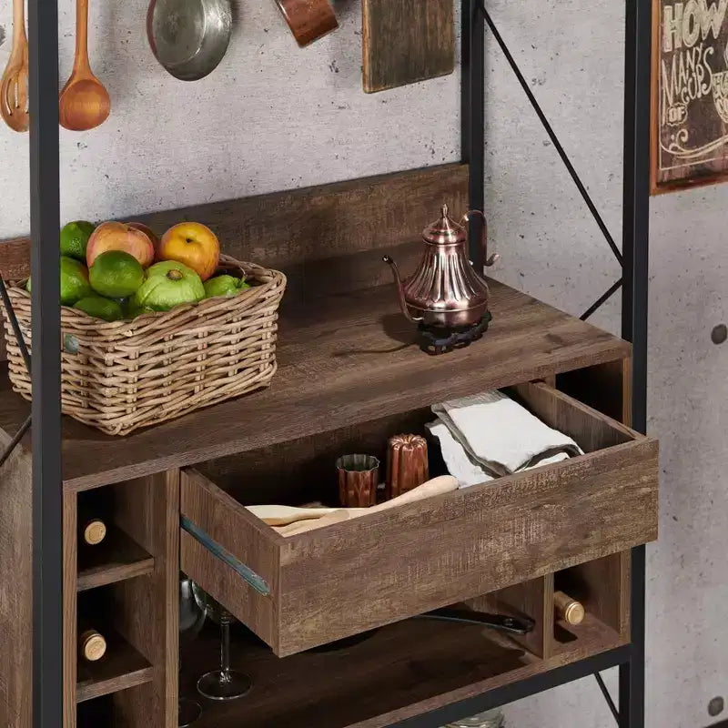 Étagère de boulanger rustique Chêne recyclé Style industriel, 3 étagères fixes, Cadre métallique, 170 cm H
