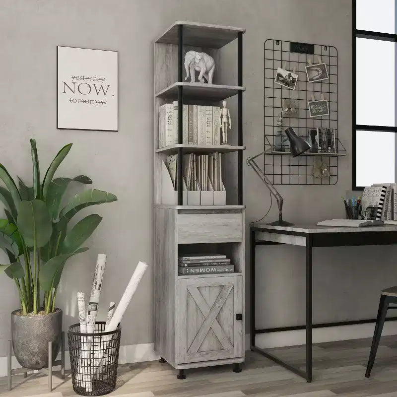 72,3 po Bibliothèque avec plusieurs rangements : Cadre en fer, armoire de style grange