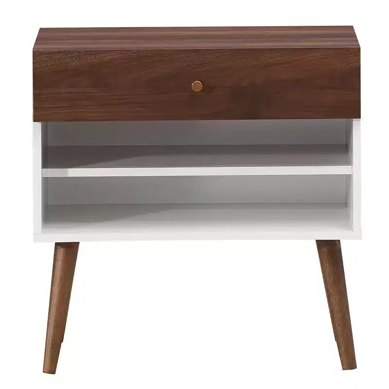 Table de chevet avec tiroir et étagère, pieds en bois d'hévéa, style Mid-Century