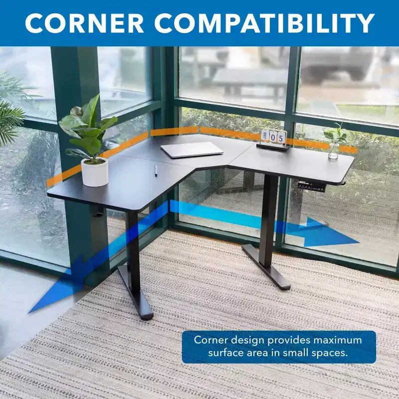 Bureau électrique réglable en hauteur pour coins, bureau debout automatique avec réglage en hauteur ergonomique et fluide de 72 à 120 cm